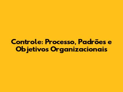 Controle: Processo, Padrões e Objetivos Organizacionais