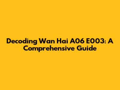 Decoding Wan Hai A06 E003: A Comprehensive Guide
