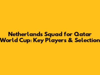 Netherlands Squad for Qatar World Cup: Key Players & Selection