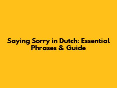 Saying Sorry in Dutch: Essential Phrases & Guide